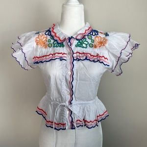 NWT Celia B White Embroidered Shirt - Size Small